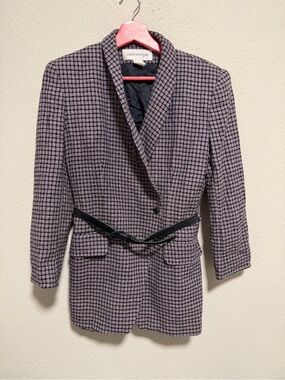 New York Vintage Wool Blazer Jacket Size 6 Houndstooth Belted USA Made